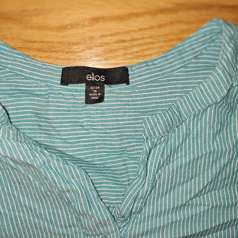 Ellos Teal Striped V-Neck Blouse Women - Picture 5 of 5